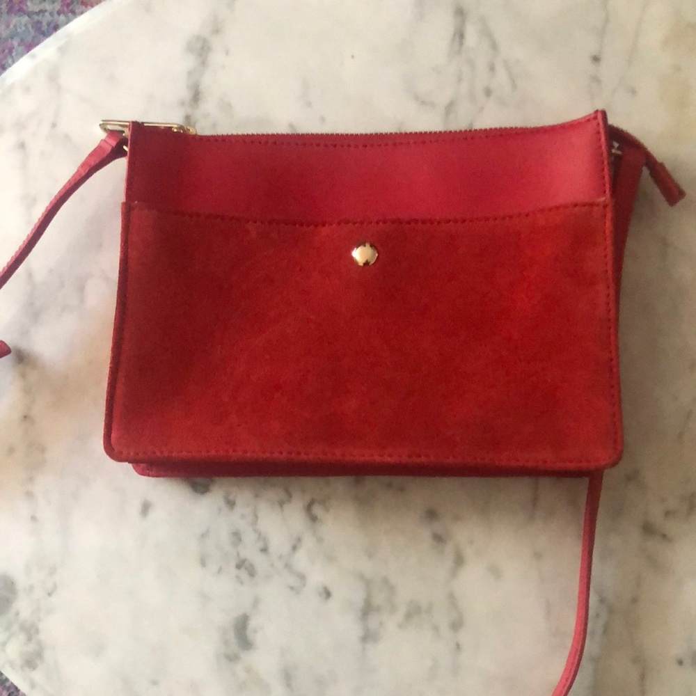 Talbots Red Leather & Suede Crossbody Bag